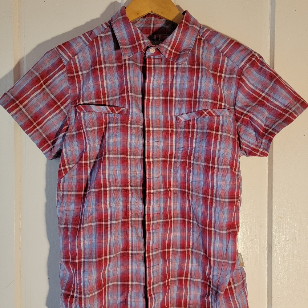 Cloudveil Pink Blue Plaid Outdoor Shirt Button Up